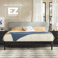 Walker Edison Solid Wood King Bed with Curved Upholstered Headboard