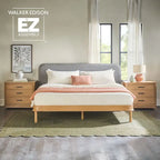 Walker Edison Solid Wood King Bed with Curved Upholstered Headboard