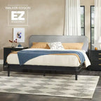 Walker Edison Solid Wood King Bed with Curved Upholstered Headboard