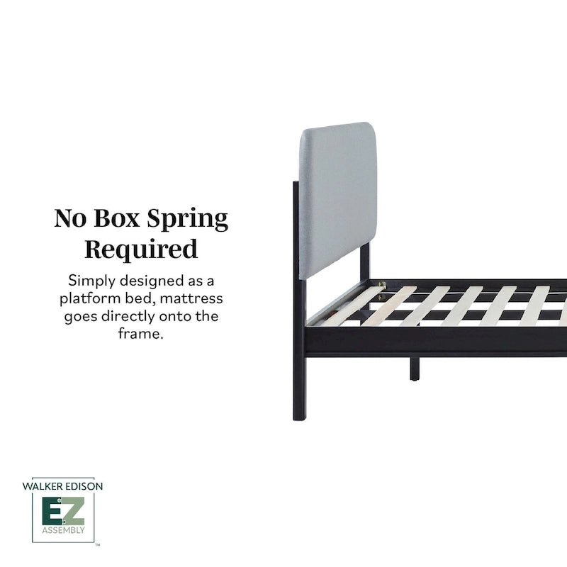 Walker Edison Solid Wood King Bed with Curved Upholstered Headboard