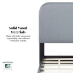 Walker Edison Solid Wood King Bed with Curved Upholstered Headboard