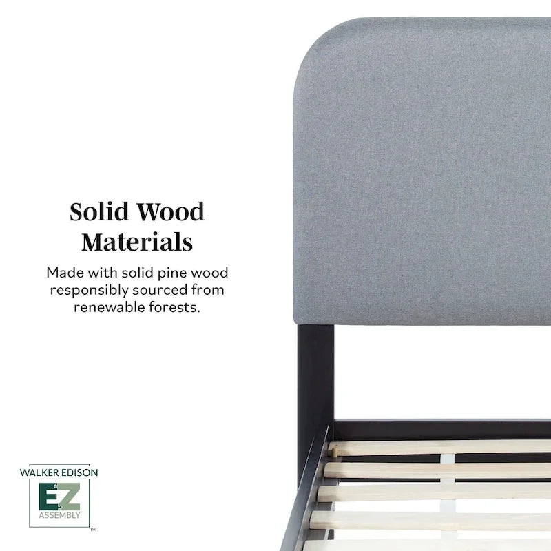 Walker Edison Solid Wood King Bed with Curved Upholstered Headboard