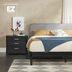 Walker Edison Solid Wood King Bed with Curved Upholstered Headboard
