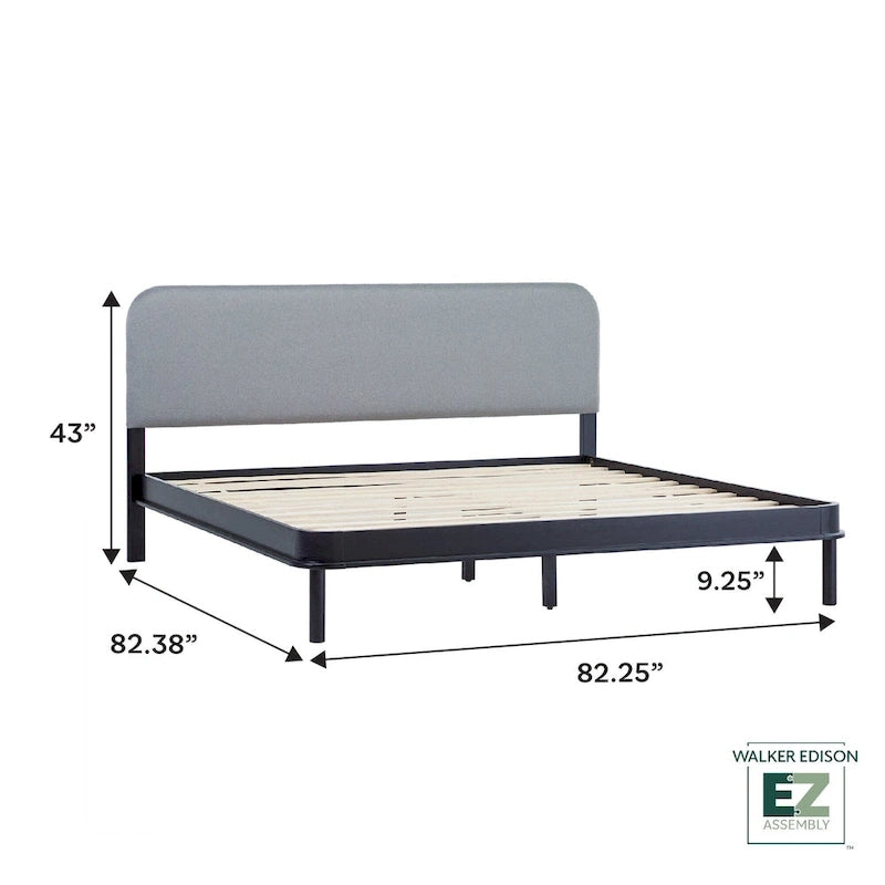 Walker Edison Solid Wood King Bed with Curved Upholstered Headboard