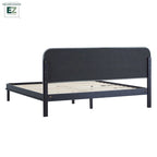 Walker Edison Solid Wood King Bed with Curved Upholstered Headboard