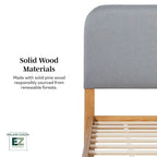 Walker Edison Solid Wood King Bed with Curved Upholstered Headboard