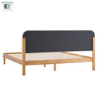 Walker Edison Solid Wood King Bed with Curved Upholstered Headboard