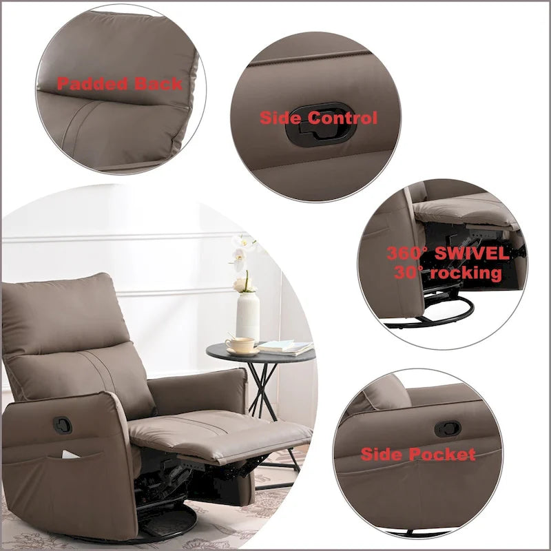 Modern Small Rocking Swivel Recliner Chair with Overstuffed Seat