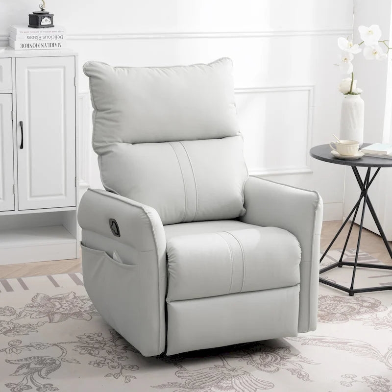 Modern Small Rocking Swivel Recliner Chair with Overstuffed Seat