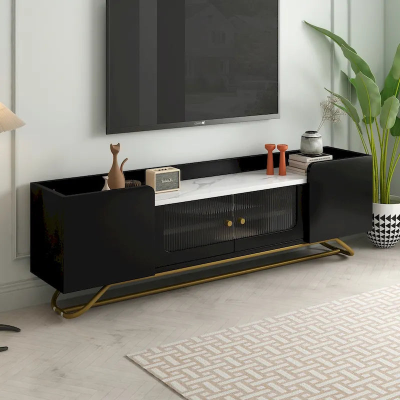63.07 TV Stand with Glass & Gold Frame for 70 TVs