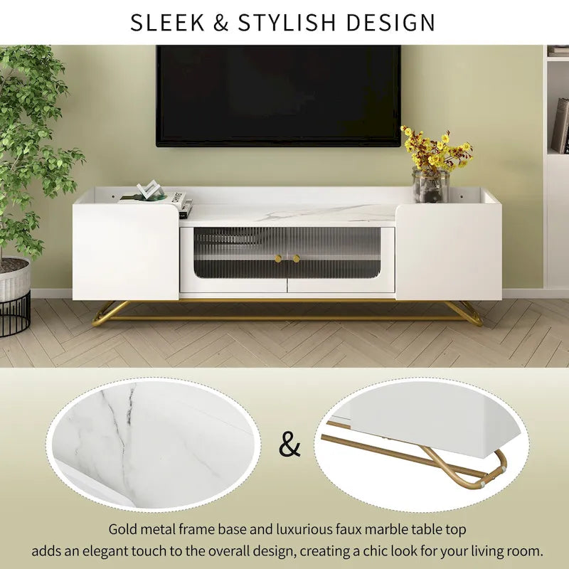 63.07 TV Stand with Glass & Gold Frame for 70 TVs