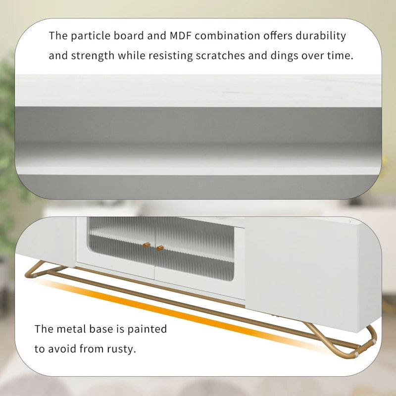 63.07 TV Stand with Glass & Gold Frame for 70 TVs
