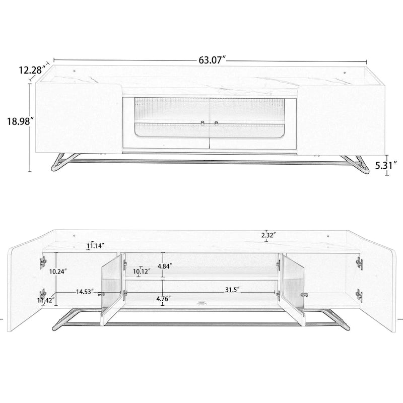 63.07 TV Stand with Glass & Gold Frame for 70 TVs