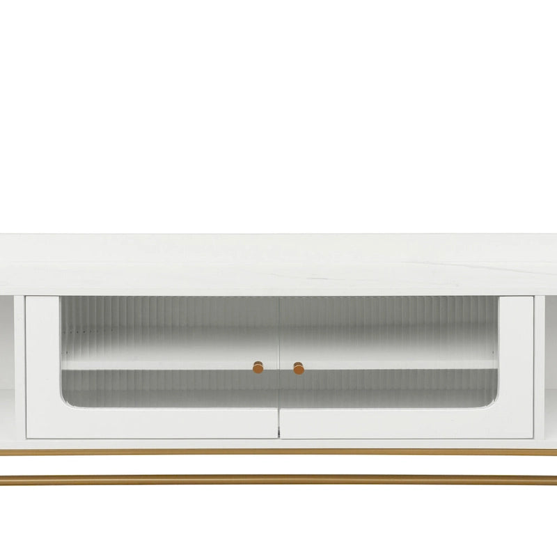 63.07 TV Stand with Glass & Gold Frame for 70 TVs