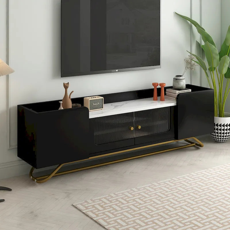 63.07 TV Stand with Glass & Gold Frame for 70 TVs