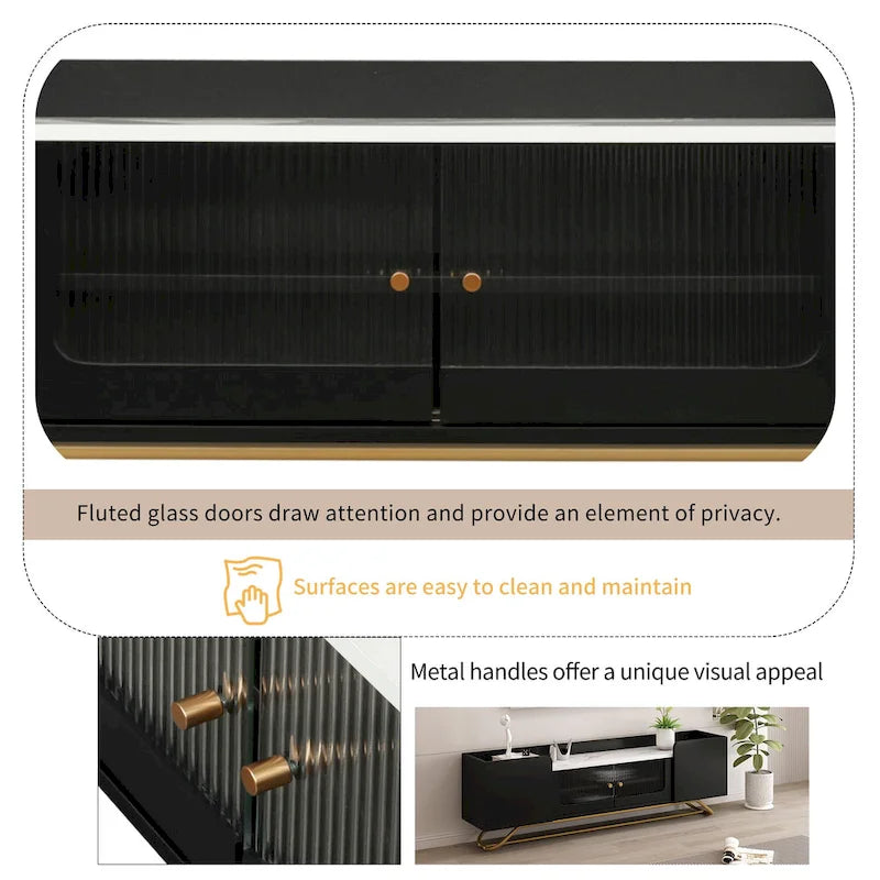 63.07 TV Stand with Glass & Gold Frame for 70 TVs