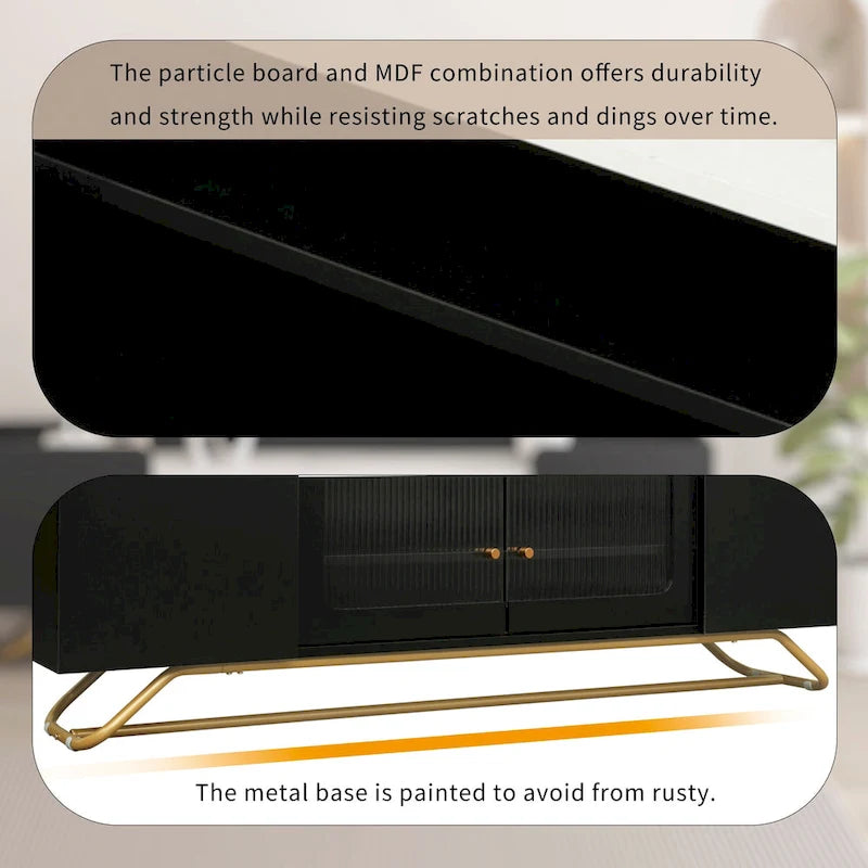 63.07 TV Stand with Glass & Gold Frame for 70 TVs