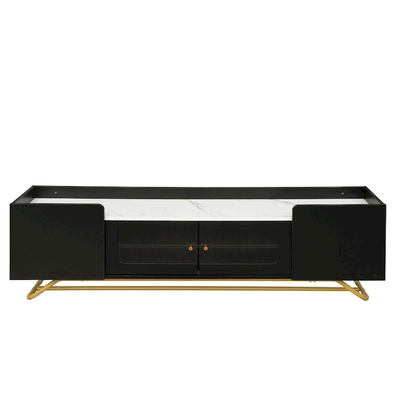 63.07 TV Stand with Glass & Gold Frame for 70 TVs