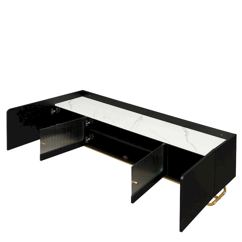 63.07 TV Stand with Glass & Gold Frame for 70 TVs