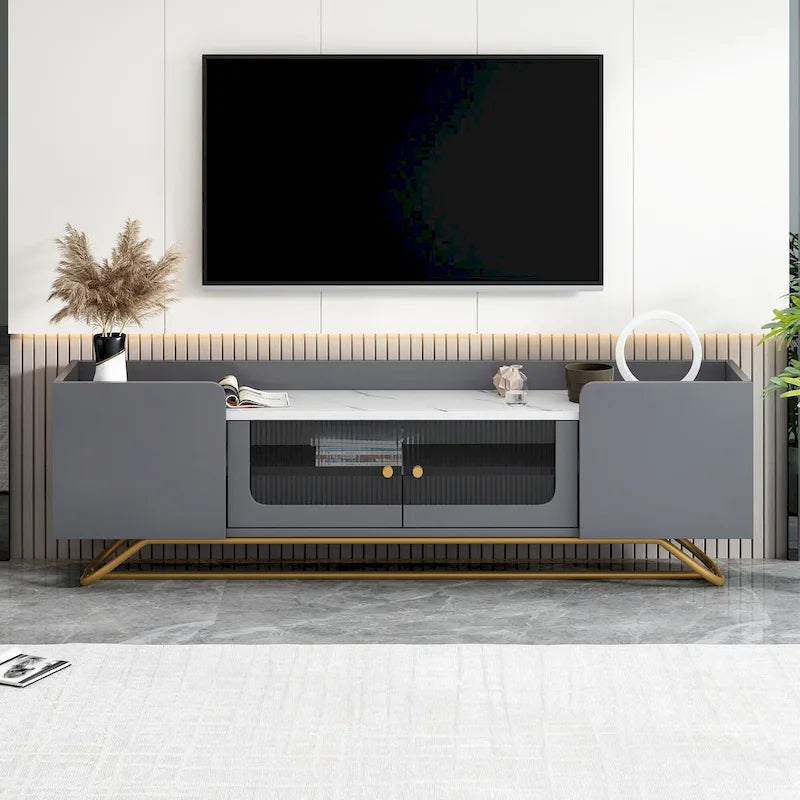 63.07 TV Stand with Glass & Gold Frame for 70 TVs