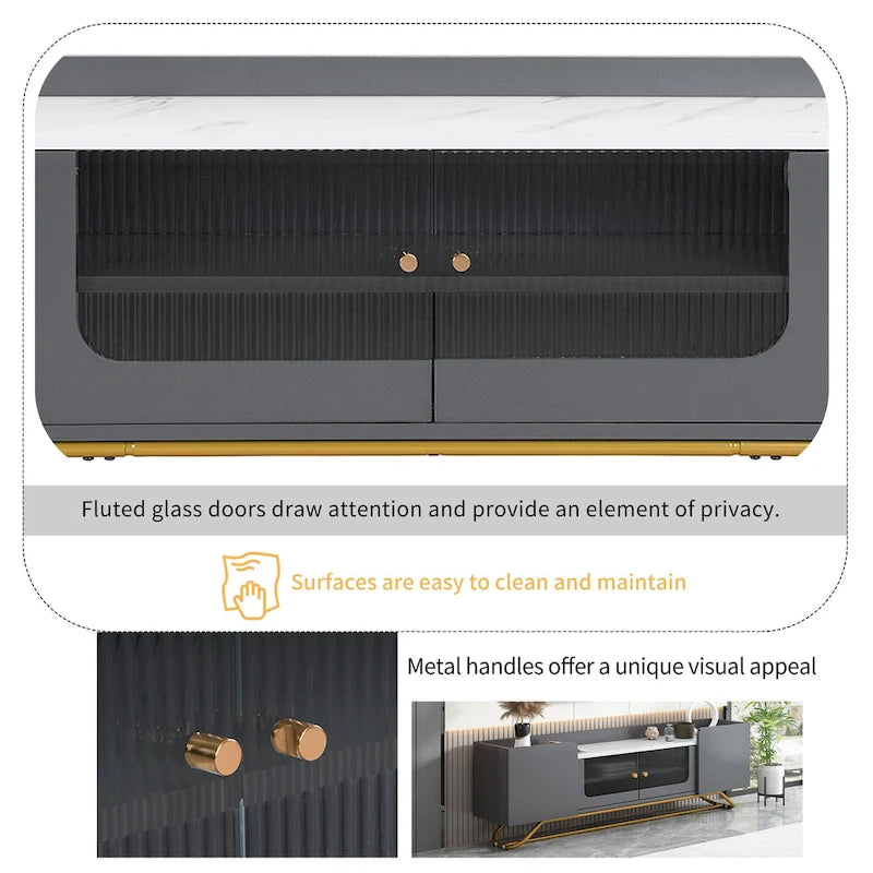 63.07 TV Stand with Glass & Gold Frame for 70 TVs