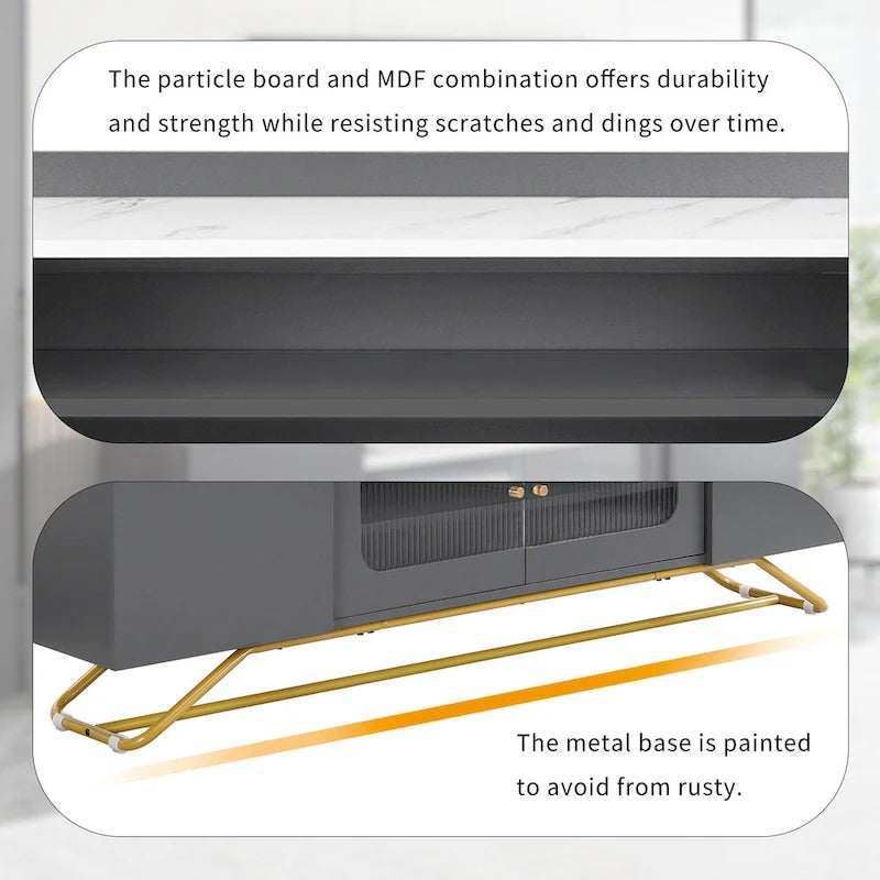 63.07 TV Stand with Glass & Gold Frame for 70 TVs