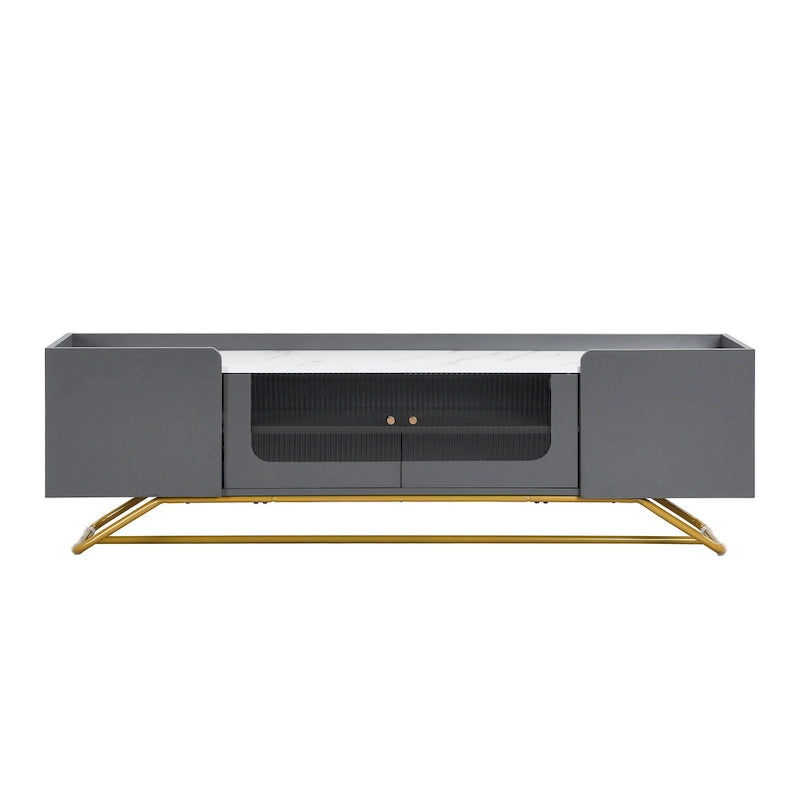 63.07 TV Stand with Glass & Gold Frame for 70 TVs