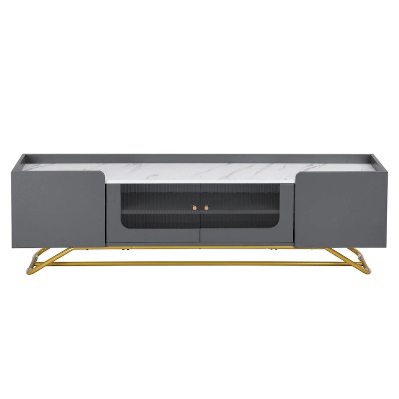 63.07 TV Stand with Glass & Gold Frame for 70 TVs