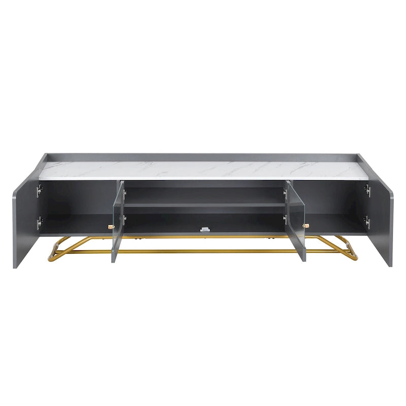 63.07 TV Stand with Glass & Gold Frame for 70 TVs
