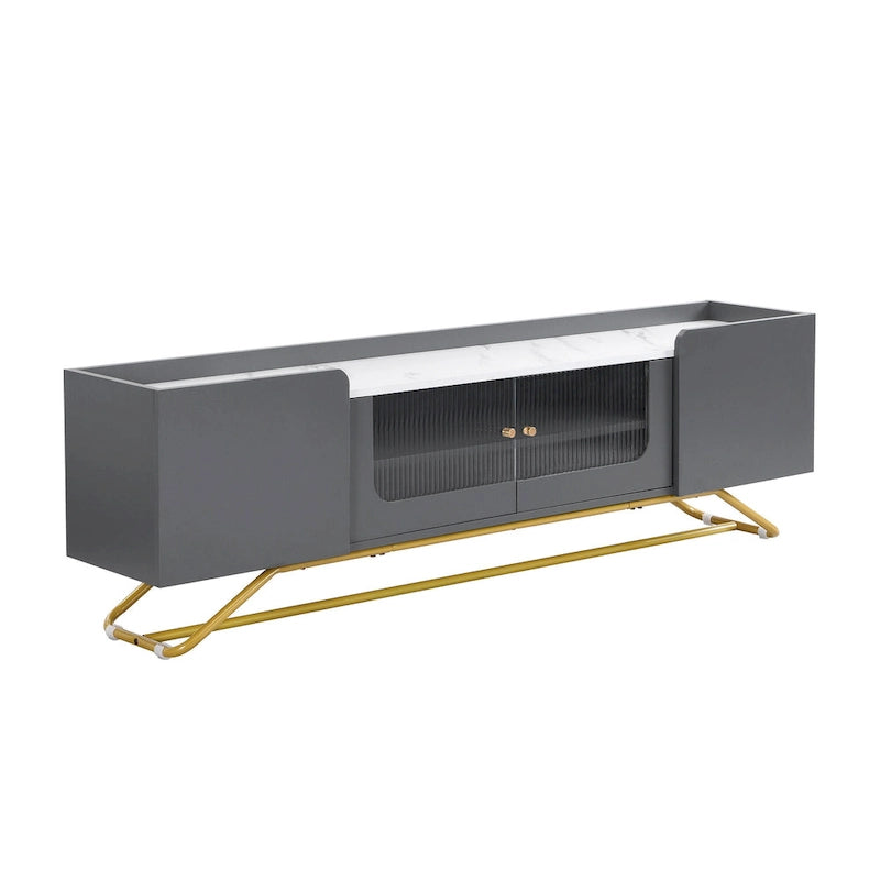 63.07 TV Stand with Glass & Gold Frame for 70 TVs