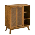 Mid Century Modern Rattan Sideboard Cabinet, Buffet Cabinet Adjustable Shelf & Solid Wood Feet - Light Wood