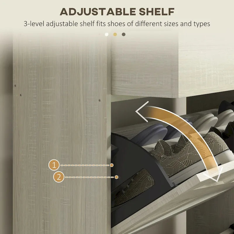 Shoe Cabinet with Doors, 6-Tier Shoe Storage Cabinet with Adjustable Shelves, Wooden Shoes Rack Shoe Storage Organizer