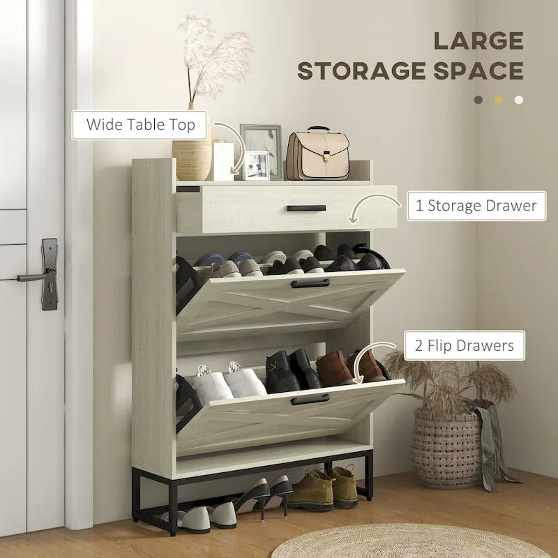 Shoe Cabinet with Doors, 6-Tier Shoe Storage Cabinet with Adjustable Shelves, Wooden Shoes Rack Shoe Storage Organizer