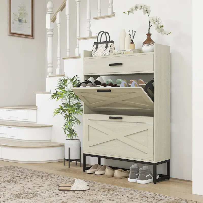 Shoe Cabinet with Doors, 6-Tier Shoe Storage Cabinet with Adjustable Shelves, Wooden Shoes Rack Shoe Storage Organizer