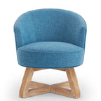 Light Blue Modern 27 Linen Upholstered 360 Swivel Barrel Chair with Solid Legs