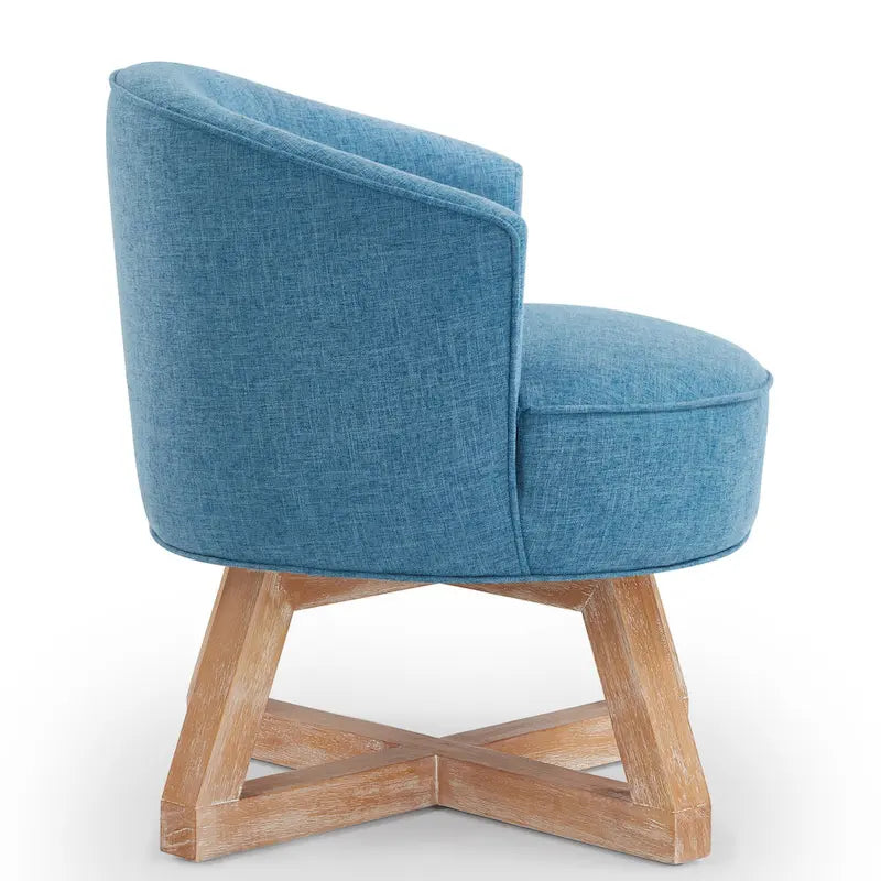Light Blue Modern 27 Linen Upholstered 360 Swivel Barrel Chair with Solid Legs