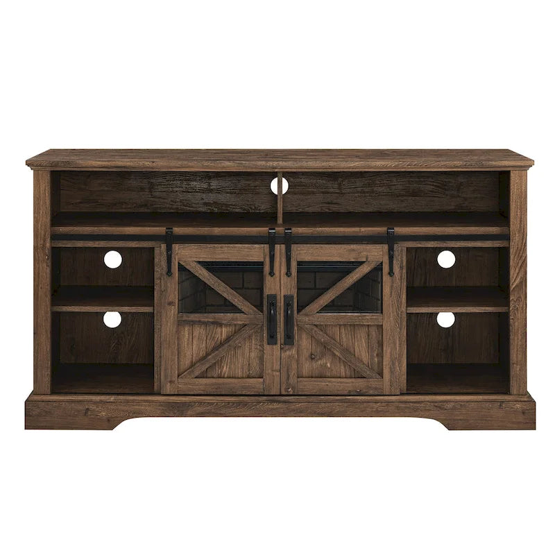 Reclaimed Barnwood 60 Fireplace TV Stand with Remote & Safety Device for 70 TVs