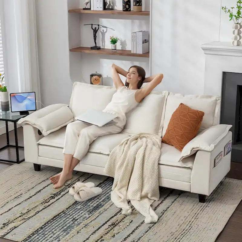 Tufted Upholstered 3 Seater Sofa Modern Chenille Couches