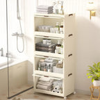 4 Tier Plastic Storage Bins with Lids,Stackable Storage Containers with Wheels, Folding Storage Boxes, Collapsible Storage Bins