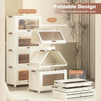 4 Tier Plastic Storage Bins with Lids,Stackable Storage Containers with Wheels, Folding Storage Boxes, Collapsible Storage Bins