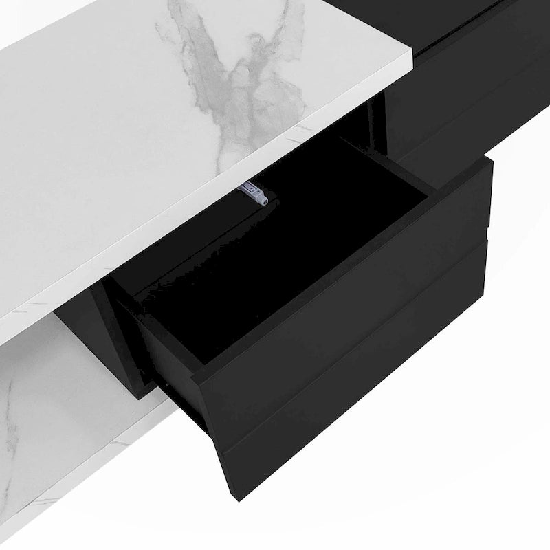 Extendable TV Stand with 2 Drawers and 4 Shelves