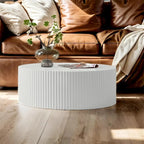35.43 Wood Round Coffee Table with Handcrafted Relief