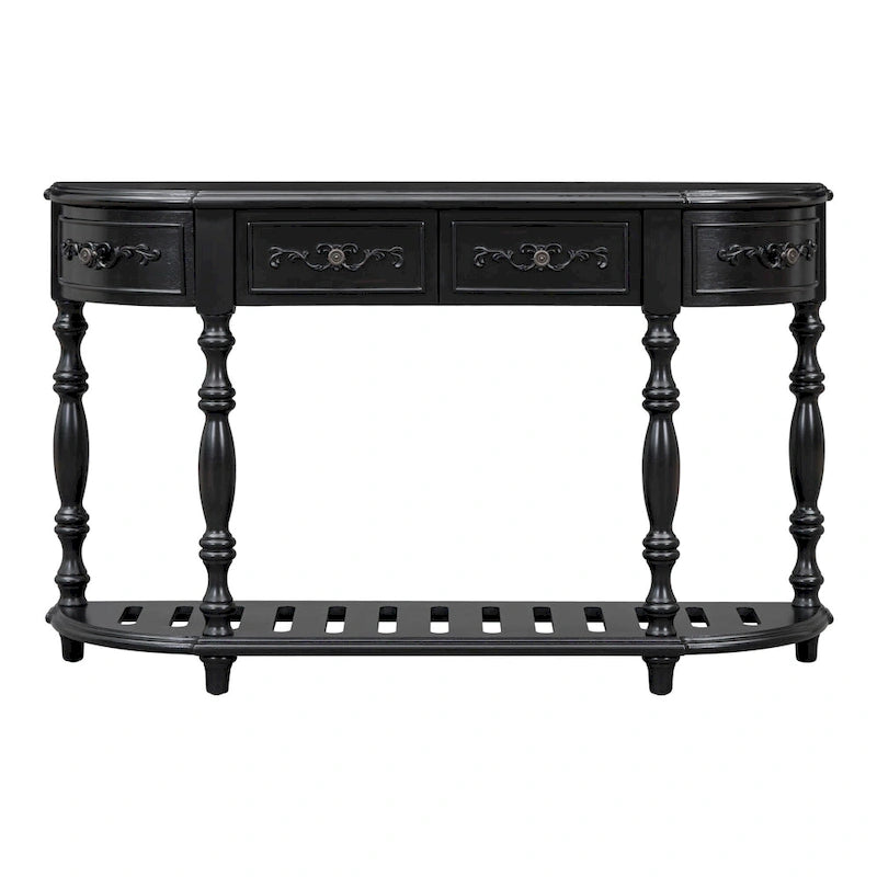 52'Curved Console Table Sofa Table Entryway Table for Hallway Living Room with 4 Drawers and 1 Shelf