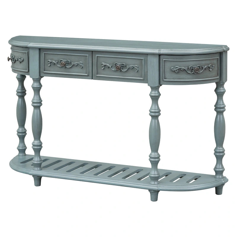 52'Curved Console Table Sofa Table Entryway Table for Hallway Living Room with 4 Drawers and 1 Shelf