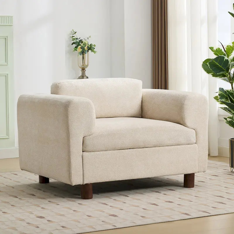 Modern Oversized Armchair Comfy Accent Chair Single Sofa for Living Room Bedroom Office Apartment, Woven Velvet Fabric