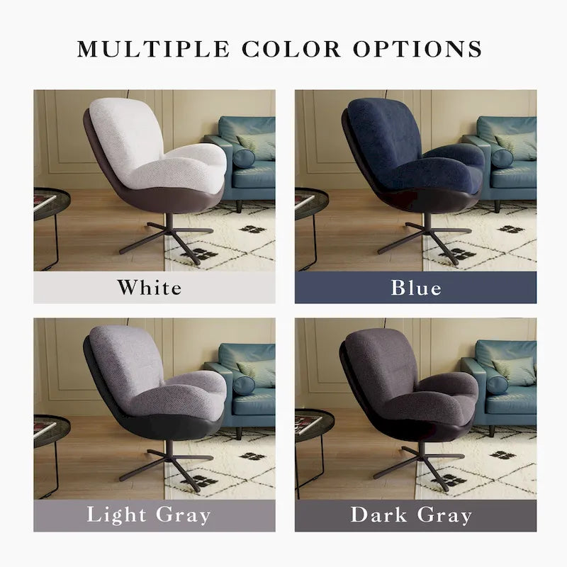 360 Swivel Accent Chair, Modern Chenille Lounge Chair with Faux Leather and Black Metal Base Frame, Comfortable Reading Chair