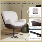 360 Swivel Accent Chair, Modern Chenille Lounge Chair with Faux Leather and Black Metal Base Frame, Comfortable Reading Chair