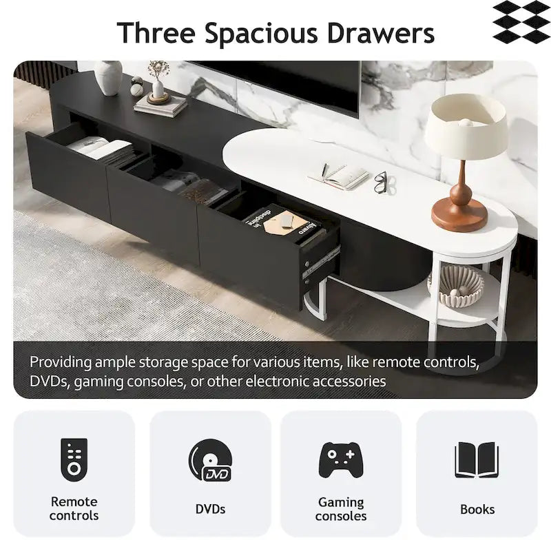 67.7-76.4Extendable TV Stand for TVs up to 75 Inches,Entertainment Center Media Console with 3 Drawers,Metal Adjustable Legs