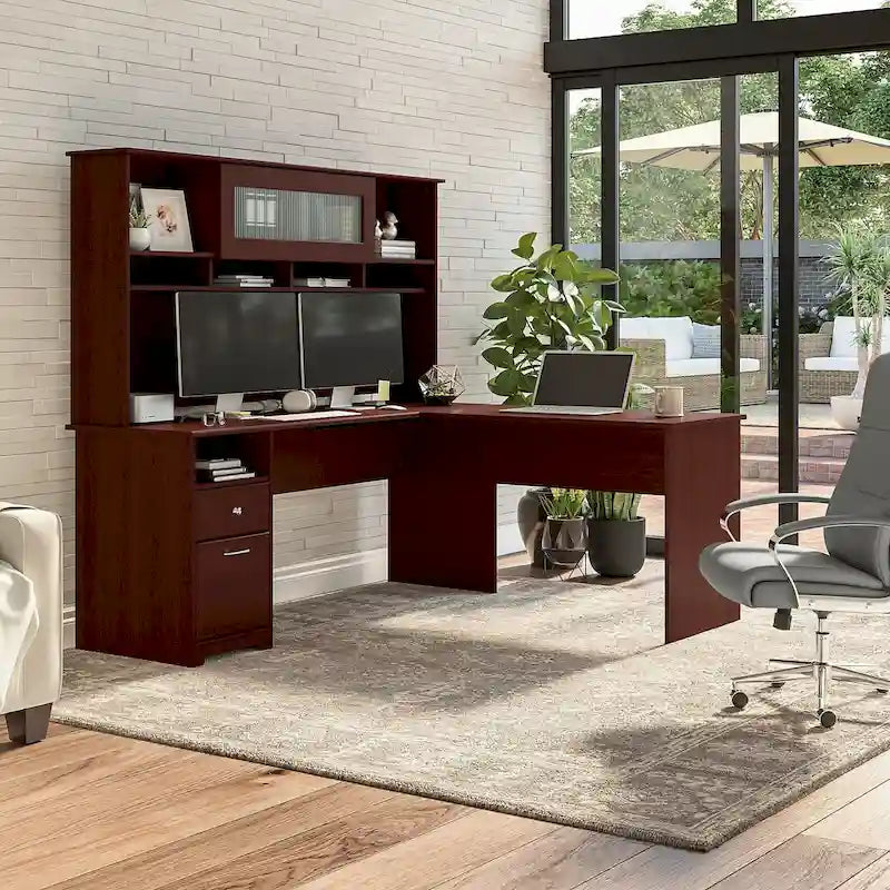 72W L-shaped Computer Desk with Hutch and Drawers by Bush Furniture
