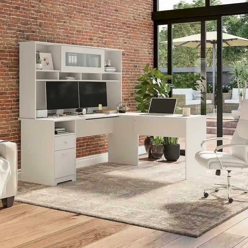 72W L-shaped Computer Desk with Hutch and Drawers by Bush Furniture